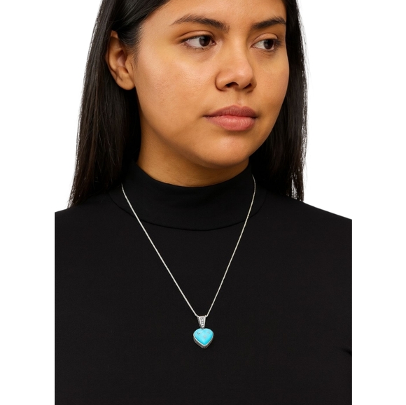 unbranded Jewelry - Turquoise Heart Pendant Necklace 925 Sterling Silver Setting & 19" Silver Chain